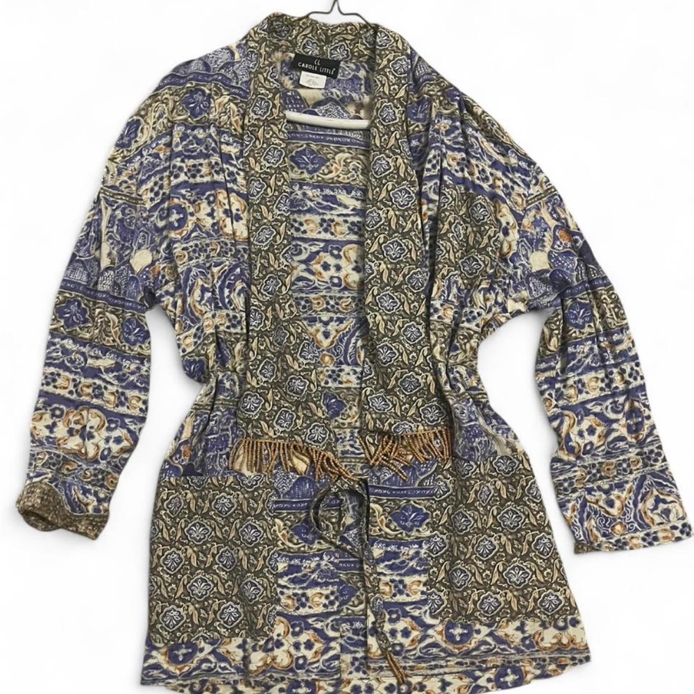 Carole Little Blue and Cream Patterned Robe